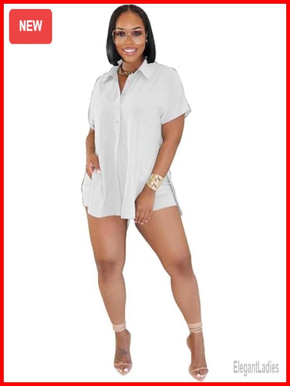 Two Piece Lounge Set Short Sleeve Button Down Pullover